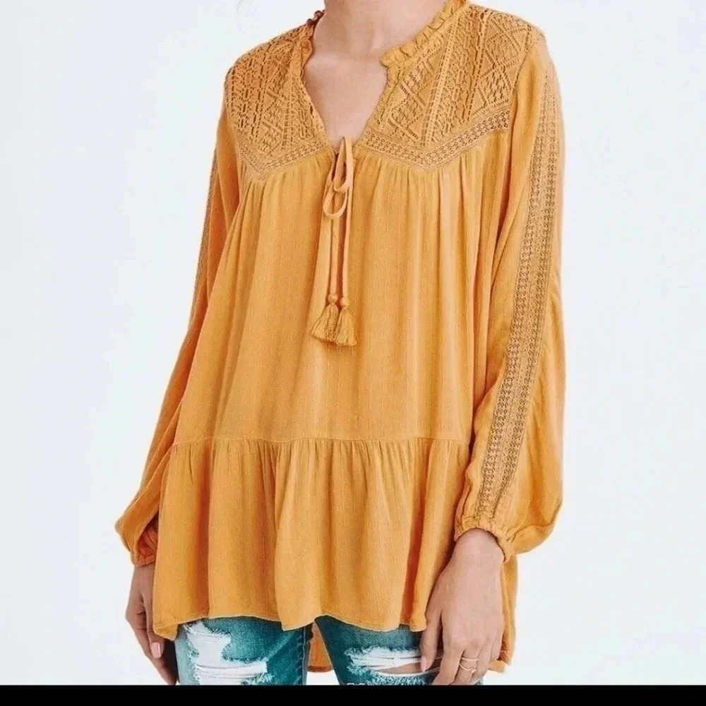 American Eagle Outfitters Crochet Lace Tunic Boho•